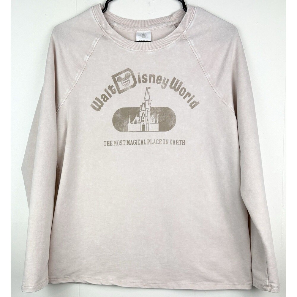 Walt Disney World Sweatshirt Women's Lightweight Neutral Beige Crewneck Small